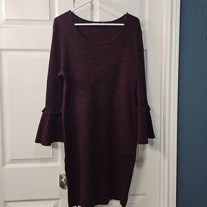 New Nina Leonard Burgundy Heavy Material Flared Cuff Long Sleeve Dress XL